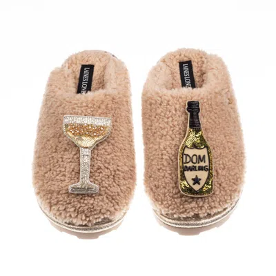 Laines London Women's Brown / Neutrals Teddy Closed Toe Slippers With Dom Darling Champagne Brooches - Toffee