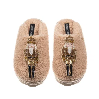 Laines London Women's Brown / Neutrals Teddy Closed Toe Slippers With Double Gold Grand Nutcrackers Brooches - Tof