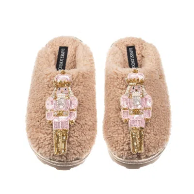 Laines London Women's Brown / Neutrals Teddy Closed Toe Slippers With Double Pink Grand Nutcrackers Brooches - Tof