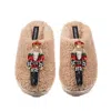 Laines London Women's Brown / Neutrals Teddy Closed Toe Slippers With Double Red Grand Nutcrackers Brooches - Toff In Brown