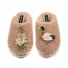 Laines London Women's Brown / Neutrals Teddy Closed Toe Slippers With Duck & White Foxglove Brooches - Toffee In Brown
