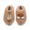 Laines London Women's Brown / Neutrals Teddy Closed Toe Slippers With Fox & White Foxglove Brooches - Toffee In Brown