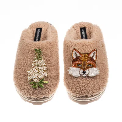 Laines London Women's Brown / Neutrals Teddy Closed Toe Slippers With Fox & White Foxglove Brooches - Toffee