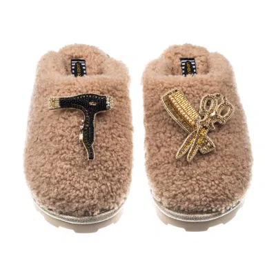 Laines London Women's Brown / Neutrals Teddy Closed Toe Slippers With Hairdresser Brooches - Toffee