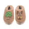 Laines London Women's Brown / Neutrals Teddy Closed Toe Slippers With Hare & Oak Tree Brooches - Toffee In Brown
