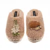 Laines London Women's Brown / Neutrals Teddy Closed Toe Slippers With Hedgehog & White Foxglove Brooches - Toffee In Brown