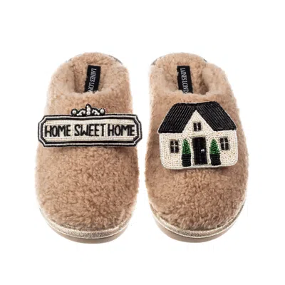 Laines London Women's Brown / Neutrals Teddy Closed Toe Slippers With Home Sweet Home Brooches - Toffee