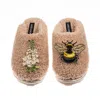 Laines London Women's Brown / Neutrals Teddy Closed Toe Slippers With Honeybee & White Foxglove Brooches - Toffee In Brown