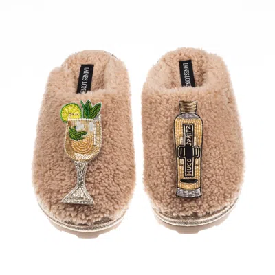 Laines London Women's Brown / Neutrals Teddy Closed Toe Slippers With Hugo Spritz Brooches - Toffee