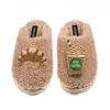 Laines London Women's Brown / Neutrals Teddy Closed Toe Slippers With Iced Coffee & Croissant Brooches - Toffee In Brown