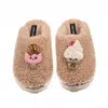Laines London Women's Brown / Neutrals Teddy Closed Toe Slippers With Laines Lovables Ice Lolly & Ice Cream Brooch In Brown