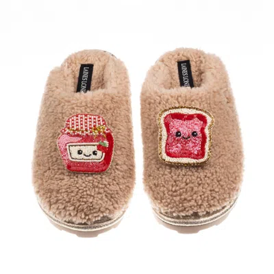 Laines London Women's Brown / Neutrals Teddy Closed Toe Slippers With Laines Lovables Jam & Toast Brooches - Toffe