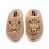 Laines London Women's Brown / Neutrals Teddy Closed Toe Slippers With Lion & Lioness Brooches - Toffee In Brown