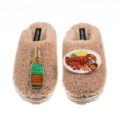 Laines London Women's Brown / Neutrals Teddy Closed Toe Slippers With Lobster Platter & Champagne Brooches - Toffe