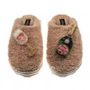 Laines London Women's Neutrals / Brown Teddy Closed Toe Slippers With Pink Champagne & Glass Brooches - Toffee In Brown