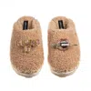 Laines London Women's Brown / Neutrals Teddy Closed Toe Slippers With Plump It Pout Brooches - Toffee In Brown