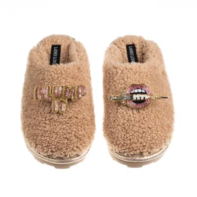 Laines London Women's Brown / Neutrals Teddy Closed Toe Slippers With Plump It Pout Brooches - Toffee