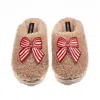 Laines London Women's Brown / Neutrals Teddy Closed Toe Slippers With Red Stripe Bow Brooches - Toffee In Brown