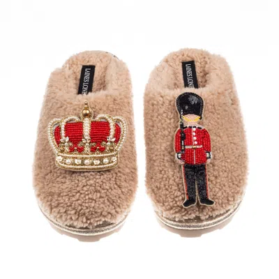 Laines London Women's Brown / Neutrals Teddy Closed Toe Slippers With Royal Crown & Grenadier Guard Brooches - Tof