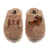 Laines London Women's Neutrals / Brown Teddy Closed Toe Slippers With Show Jump Horse Brooches - Toffee In Brown