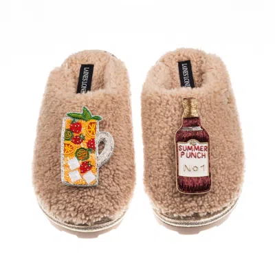 Laines London Women's Brown / Neutrals Teddy Closed Toe Slippers With Summer Punch Brooches - Toffee