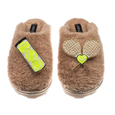 Laines London Women's Neutrals / Brown Teddy Closed Toe Slippers With Tennis Lover Brooches - Toffee