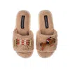 Laines London Women's Brown / Neutrals Teddy Towelling Slipper Sliders With Show Jump Horse Brooches - Toffee In Brown
