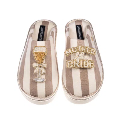 Laines London Women's Brown / Neutrals / White Flatform Stripe Closed Toe Slippers With Mother Of The Bride Brooch In Multi
