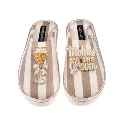 Laines London Women's Brown / Neutrals / White Flatform Stripe Closed Toe Slippers With Mother Of The Groom Brooch