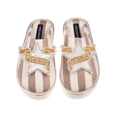 Laines London Women's Brown / Neutrals / White Flatform Stripe Closed Toe Slippers With White & Gold Fucking Fabul In Multi