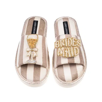 Laines London Women's Brown / Neutrals / White Flatform Stripe Open Toe Slippers With Bridesmaid Brooches - Beige  In Black