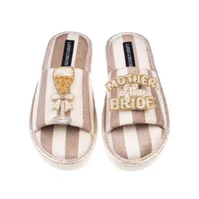 Laines London Women's Brown / Neutrals / White Flatform Stripe Open Toe Slippers With Mother Of The Bride Brooches