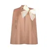Laines London Women's Brown / Neutrals / White Laines Couture Wool Blend Cape With Embellished Cream & Gold Bow In Multi