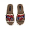 Laines London Women's Brown Straw Braided Sandals With Fuck You Brooches - Caramel In Brown