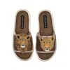 Laines London Women's Brown Straw Braided Sandals With Lion & Lioness Brooches - Caramel In Brown