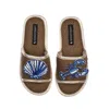 Laines London Women's Brown Straw Braided Sandals With Mediterranean Blue Shell & Lobster Brooches - Caramel In Brown