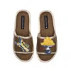 Laines London Women's Brown Straw Braided Sandals With Mediterranean Swimming Costume & Lemons Brooches - Caramel In Brown
