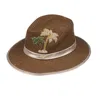 Laines London Women's Brown Straw Woven Hat With Couture Embellished Palm Tree Design - Caramel In Brown