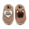 Laines London Women's Brown Teddy Closed Toe Slippers With Cookie The Frenchie & Dog Mum / Mom Brooches - Toffee In Brown