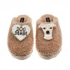 Laines London Women's Brown Teddy Closed Toe Slippers With Olive The Italian Greyhound & Dog Mum / Mom Brooches - In Brown