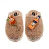 Laines London Women's Brown Teddy Closed Toe Slippers With Summer Spritzer Brooches - Toffee In Brown
