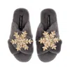 Laines London Women's Classic Laines Christmas Collection Slippers With Double Cream & Gold Snowflake Brooches - G In Gray