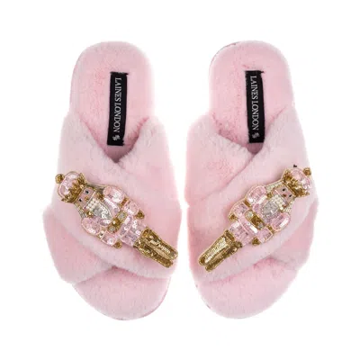 Laines London Women's Classic Laines Christmas Collection Slippers With Double Pink Grand Nutcrackers Brooches - P