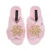 Laines London Women's Classic Laines Christmas Collection Slippers With Double Pink Snowflake Brooches - Pink In Pink