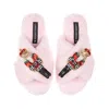 Laines London Women's Classic Laines Christmas Collection Slippers With Double Red Grand Nutcrackers Brooches - Pi In Pink