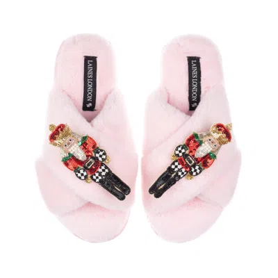 Laines London Women's Classic Laines Christmas Collection Slippers With Double Red Grand Nutcrackers Brooches - Pi In Pink