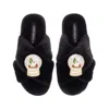 Laines London Women's Classic Laines Slippers Christmas Collection With Double Snow Globe Brooches - Black In Black
