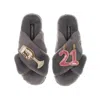 Laines London Women's Classic Laines Slippers With 21st Birthday & Champagne Glass Brooches - Grey In Grey
