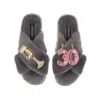 Laines London Women's Classic Laines Slippers With 30th Birthday & Champagne Glass Brooches - Grey In Grey