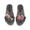 Laines London Women's Classic Laines Slippers With 40th Birthday & Champagne Glass Brooches - Grey In Grey